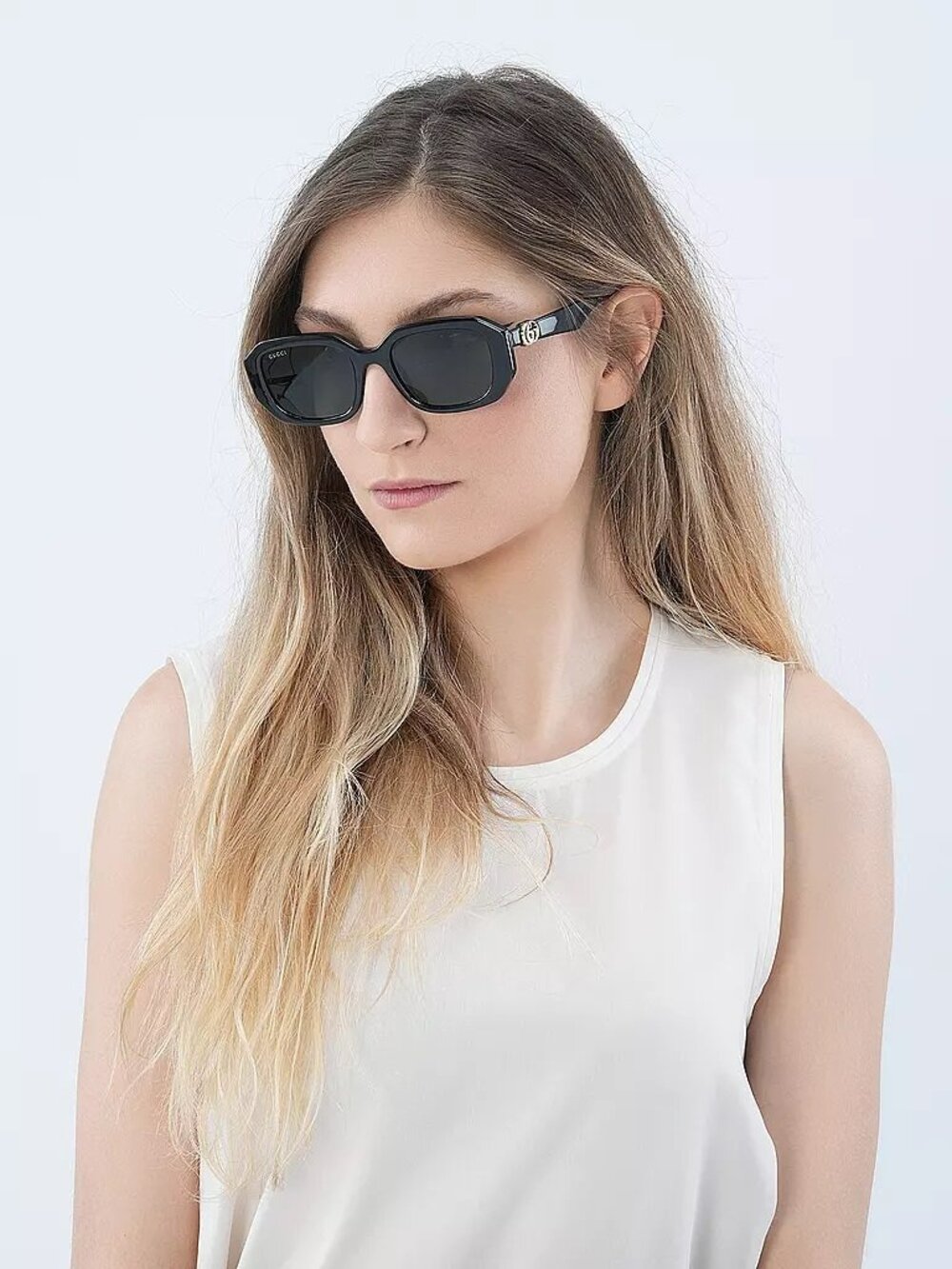 GUCCI GG1535S 001 BLACK GREY GEOMETRIC SUNGLASSES